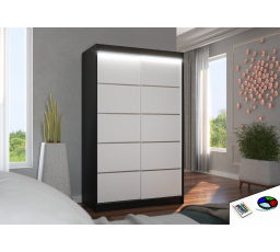 Šatní skříň s posuvnými dveřmi a LED osvětlením BENISSO 120 Černá+Bílá