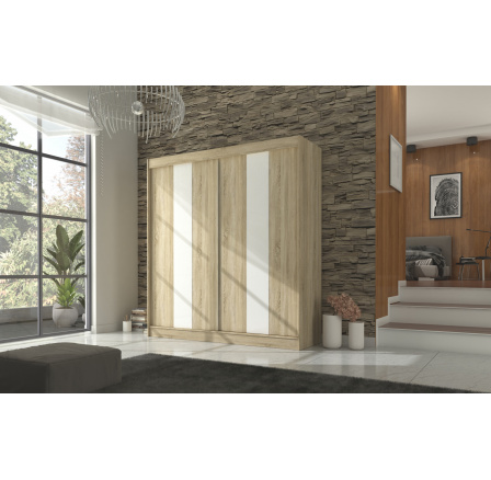 Šatní skříň s posuvnými dveřmi s lacobelem KAREN 200 Sonoma+White Lacobel