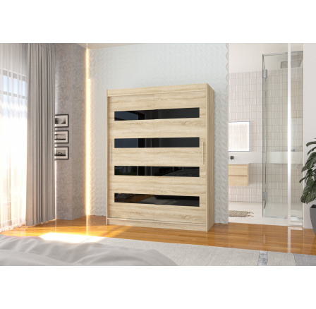 Posuvná skříň s lacobelem MARTINEZ 150 Sonoma+Černý Lacobel