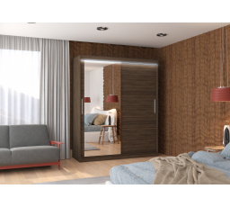 Posuvná skříň se zrcadlem a LED osvětlením TOM 180 Choco+Choco