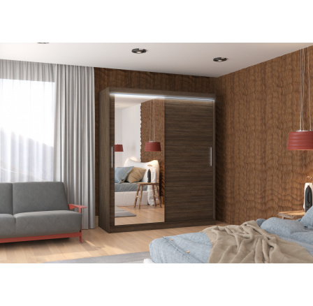 Posuvná skříň se zrcadlem a LED osvětlením TOM 180 Choco+Choco