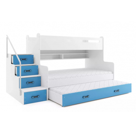 Dětská patrová postel MAX 3 Modrá, 3 místná 120 X 200