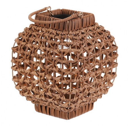 Lucerna - umělý ratan, hranatá, LED osvětl., vel. M, světle hnědá