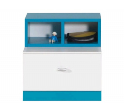 Noční stolek MOBI MO17, Bílý Lux / Tyrkysový