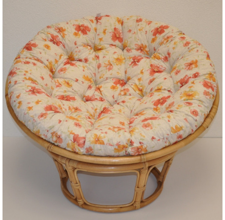 Ratanový papasan 100 cm medový polstr motiv květiny
