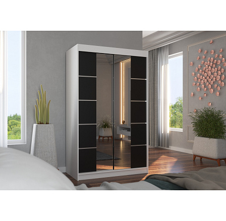 Posuvná skříň se zrcadlem GENUA 120 Bílá+Černá