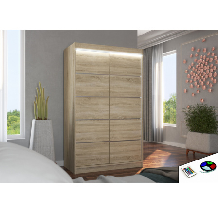 Posuvná skříň s LED osvětlením BENISSO 120 Sonoma+Sonoma