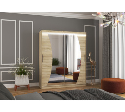 Posuvná skříň se zrcadlem a LED osvětlením DOLORES 180 Sonoma+Sonoma