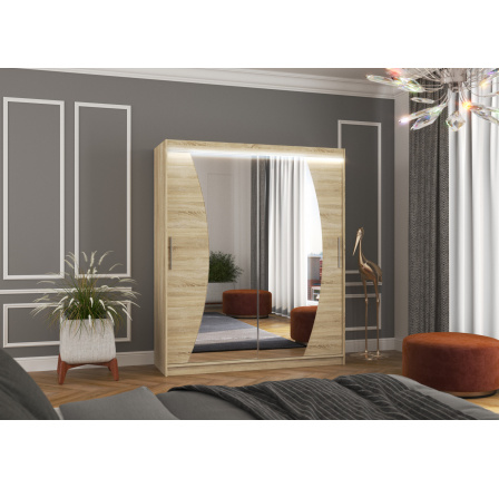 Posuvná skříň se zrcadlem a LED osvětlením DOLORES 180 Sonoma+Sonoma