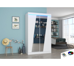 Posuvná skříň se zrcadlem a LED osvětlením TEXAS 120 Bílá+Bílá