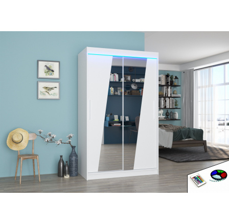 Posuvná skříň se zrcadlem a LED osvětlením TEXAS 120 Bílá+Bílá