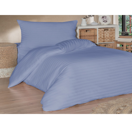 Povlečení saténový proužek 140x200, 70x90cm modré nitěný knoflík