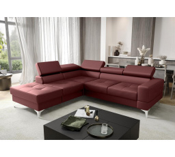 Rohová Kožená sedací souprava s funkcí spaní TOSCANIA II průměr 30x250 - červená , levá
