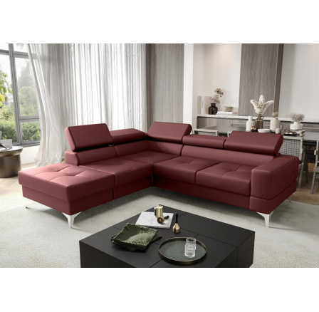Rohová Kožená sedací souprava s funkcí spaní TOSCANIA II průměr 30x250 - červená , levá