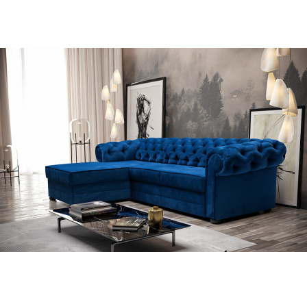 Rohová sedací souprava VALÉRIE  Pravá - (Valentino)-tmavě modrá  RIVIÉRA  / nohy wenge (FE) kolekce - "E" (K250-Z)