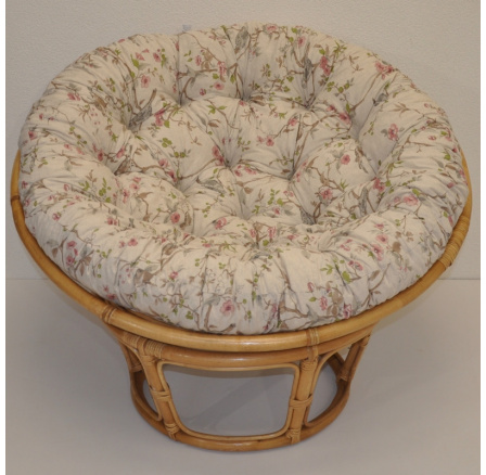 Ratanový papasan 100 cm medový polstr motiv ptáci