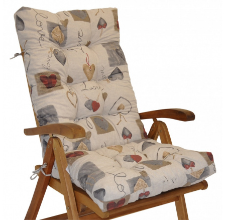Polstr na teakové zahradní křeslo vysoké - látka motiv srdce LOVE Polstr na teakové zahradní křeslo vysoké - látka motiv srdce LOVE