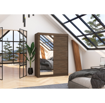 Posuvná skříň se zrcadlem BIANCO 150 Choco+Choco Posuvná skříň se zrcadlem BIANCO 150 Choco+Choco