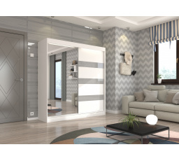 Posuvná skříň se zrcadlem a lacobelem TOURA 200 Bílá+Šedý Lacobel