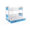 Dětská patrová postel RICO 3 s přistýlkou 90x200 cm, včetně matrací, Bílá/Modrá