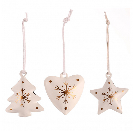 Ověsky kovové - mix 3 druhů, barva bílá, cena za balení (9 ks)