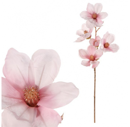 Magnolie - umělá řezaná, zlatý střed, růžová