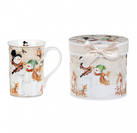 Hrnek porcelánový - 320 ml, dárkové balení, sněhuláci  a veselá zvířátka