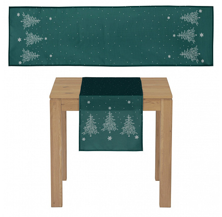 Ubrus - běhoun, motiv se stromky, 100% polyester, 40 x 150 cm, zelený