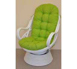 Ratanové houpací křeslo Swivel bílé polstr světle zelený melír