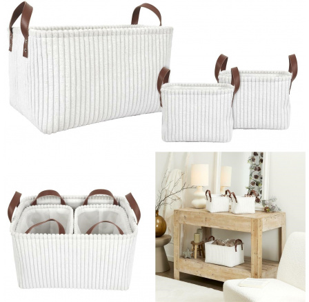 Sada 3 košů Manšestr bílé Sada 3 košů Manšestr bílé