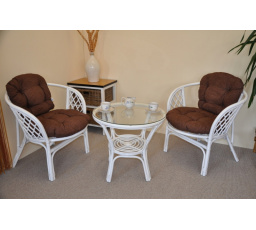 Ratanová sedací souprava Bahama bílá 2+1, polstry hnědý melír