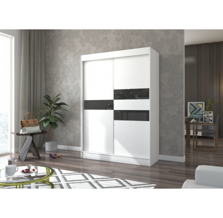 Posuvná skříň s lacobelem BATIA 150 Bílá+Černý Lacobel