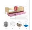 Dětská postel KUBUS 90x200 cm se šuplíkem, s matrací, Přírodní/Růžová