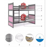 Dětská patrová postel RICO 90x200 cm, včetně matrací, Grafit/Růžová