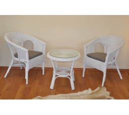 Ratanová sedací souprava Fabion bílá polstry šedý melír