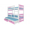 Třílůžková patrová postel s matracemi KARLO White+Pink