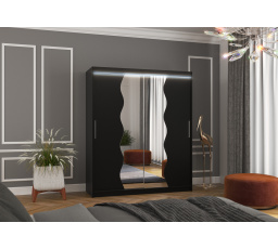 Posuvná skříň se zrcadlem a LED osvětlením KANSAS 180 Černá+Černá