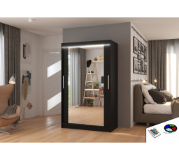 Posuvná skříň se zrcadlem a LED osvětlením TIBAGO 120 Černá+Černá