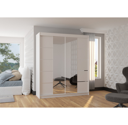 Posuvná skříň se zrcadlem TRAVES 180 Bílá+Bílá