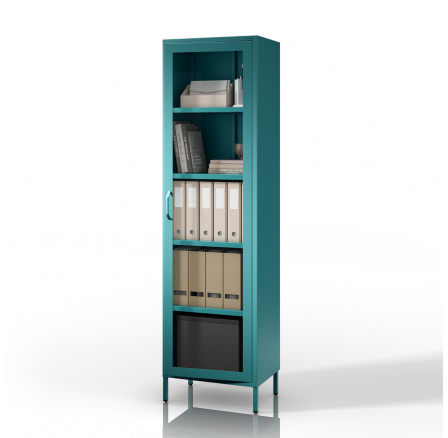 Prosklená vitrína úzká mořská / tyrkysová Moderní LUIGI 500 x 1800 x 350 mm