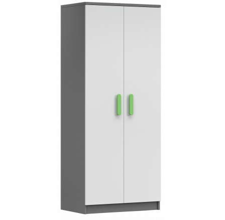 Šatní skříň 2D SMYK II - 06, Šedá/Bílá/Zelená