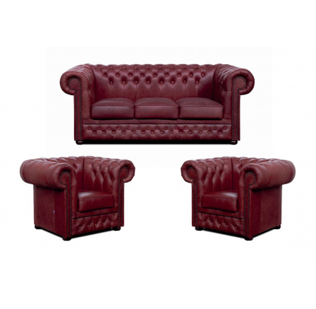 Sedací souprava Chesterfield Lord 3+1+1 kůže bordó