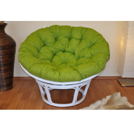 Ratanový papasan 115 cm bílý - polstr světle zelený melír