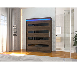 Šatní skříň s posuvnými dveřmi s lacobelem a LED osvětlením MARTINEZ 150 Choco+Black Lacobel