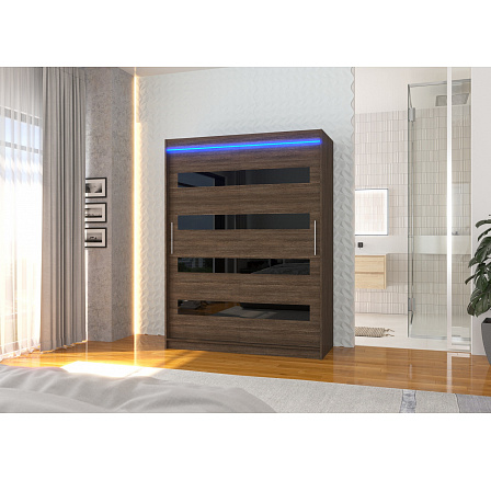 Šatní skříň s posuvnými dveřmi s lacobelem a LED osvětlením MARTINEZ 150 Choco+Black Lacobel Šatní skříň s posuvnými dveřmi s lacobelem a LED osvětlením MARTINEZ 150 Choco+Black Lacobel