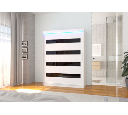 Posuvná skříň s lacobelem a LED osvětlením MARTINEZ 150 Bílá+Černý Lacobel