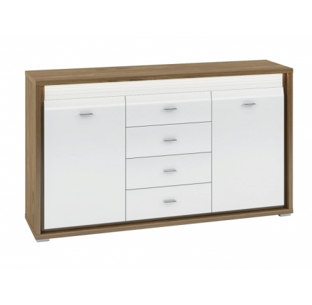 komoda DALLAS 04-01, přírodní ořech/MDF bílý lesk