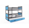 Dětská patrová postel RICO 3 s přistýlkou 90x200 cm, bez matrace, Grafit/Modrá