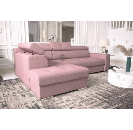 Rohová sedací souprava s funkcí spaní MARGO I 260×185 - levá, růžová