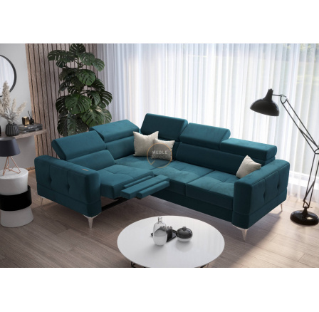 Rohová sedací souprava TOSCANIA , relax s funkcí spaní 185x250 - modrá, levá